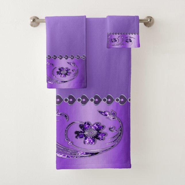 Purple Floral Bath Towel Set (Insitu)