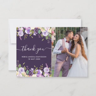 purple floral beautiful photo wedding thank you