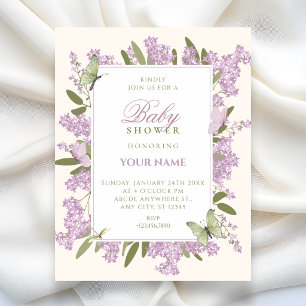 Purple floral birthday baby shower invitation