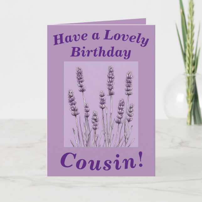 Purple Floral  Birthday Card for Cousin (Front)
