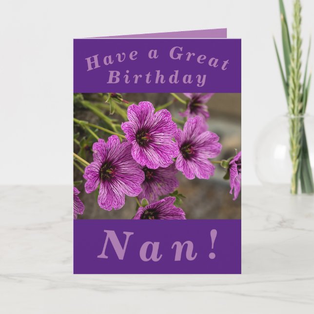 Purple Floral Birthday Card for Nan (Front)