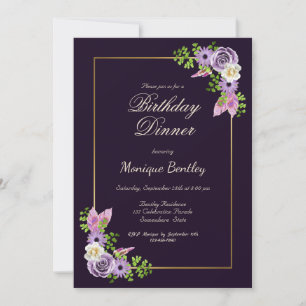 Purple Floral Birthday Dinner Invitation