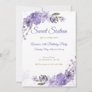 Purple Floral Birthday Invitation