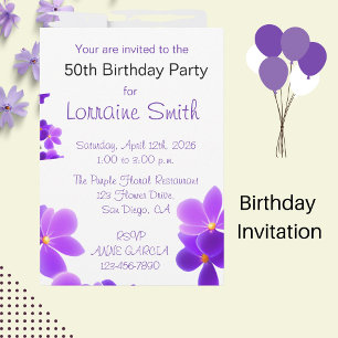 Purple Floral  Birthday  Invitation