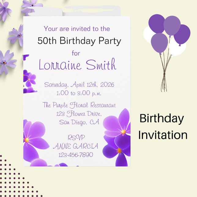 Purple Floral  Birthday  Invitation (Creator Uploaded)
