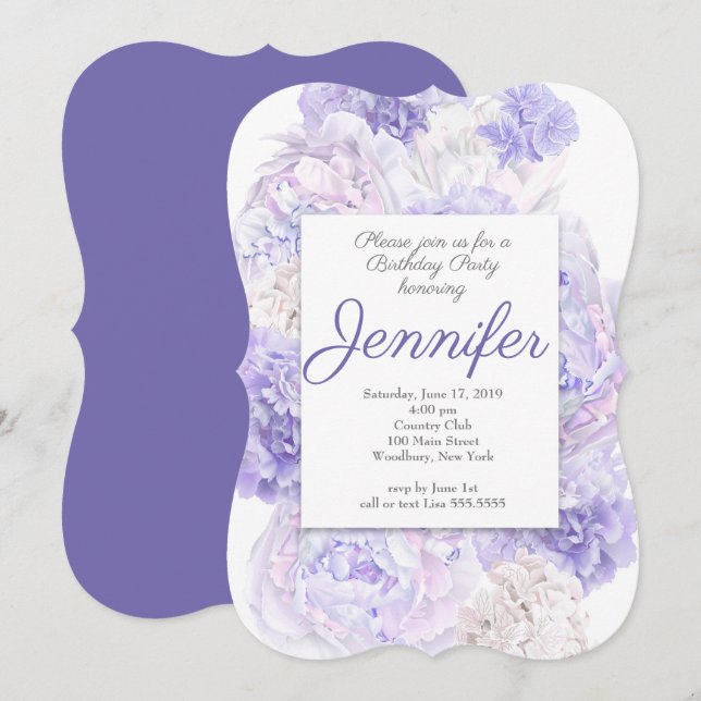 Purple Floral Birthday Party Invitation (Front/Back)
