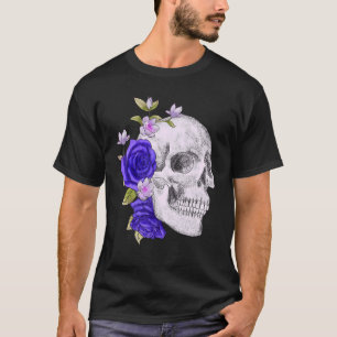Purple Floral Black Sugar Skull Day Of The Dead I T-Shirt