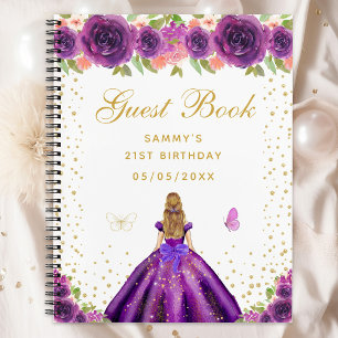 Purple Floral Blonde Hair Princess Guest Book