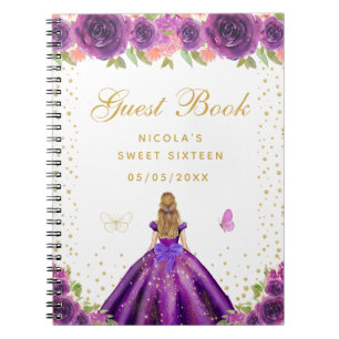 Purple Floral Blonde Hair Princess Sweet Sixteen Notebook
