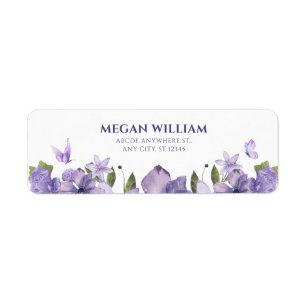 Purple floral bloom butterfly return address label