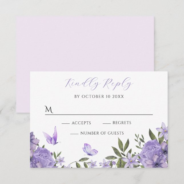 Purple floral bloom RSVP card (Front/Back)