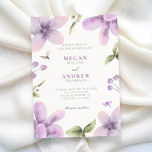Purple floral bloom wedding invitation