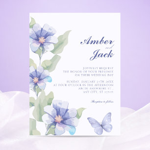 Purple floral bloom wedding invitation