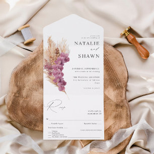 Purple Floral Boho Wedding All In One Invitation