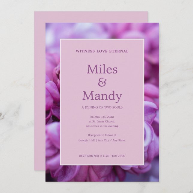Purple Floral Border Wedding Invitation (Front/Back)