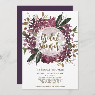 purple floral botanical bridal shower invitation