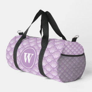 Purple Floral Botanical Monogram Initial Duffle Bag