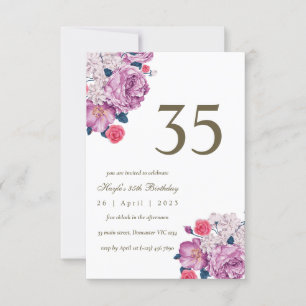 Purple Floral Botanical Simple Chic 35th Birthday Invitation