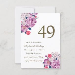 Purple Floral Botanical Simple Chic 49th Birthday Invitation
