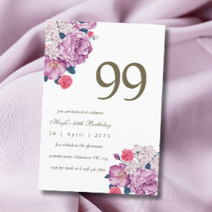 Purple Floral Botanical Simple Chic 99th Birthday Invitation