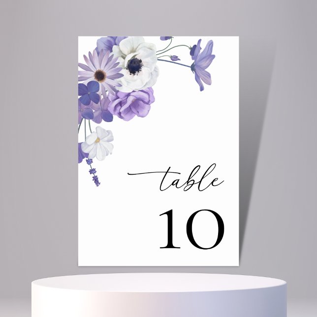 Purple Floral Botanical Wedding Table 10 Card (Creator Uploaded)