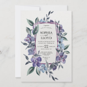 Purple floral bouquet geometric frame holiday card