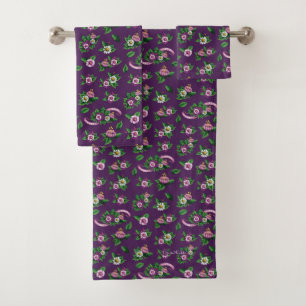 Purple Floral Bouquet Pattern Bath Towel Set