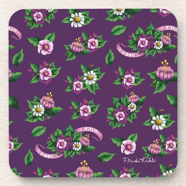 Purple Floral Bouquet Pattern Coaster (Front)