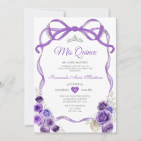 Purple Floral Bow Ribbon Silver Crown Mis Quince