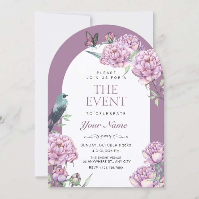 Purple floral branch  invitation (Front)