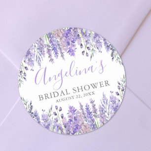 Purple Floral Bridal Shower Classic Round Sticker