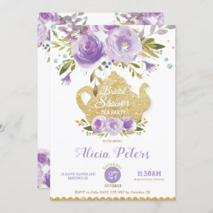 Purple Floral Bridal Shower High Tea Garden Party Invitation