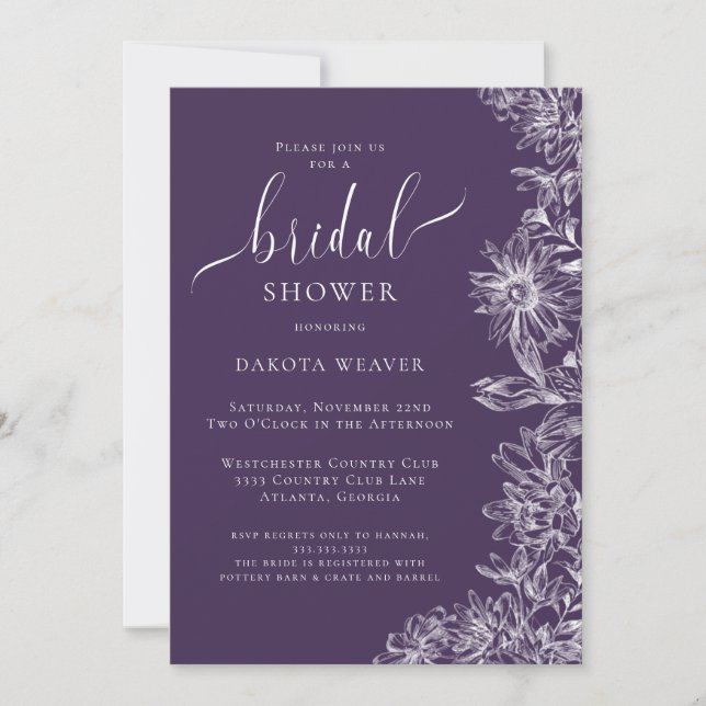 Purple Floral Bridal Shower  Invitation (Front)