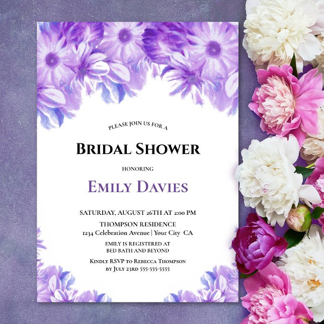 Purple Floral Bridal Shower Invitation (Creator Uploaded)