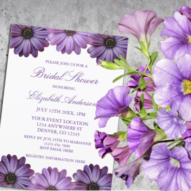 Purple Floral Bridal Shower Invitation (Creator Uploaded)