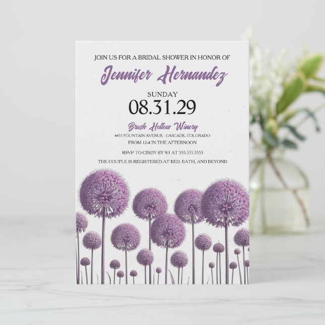 Purple Floral Bridal Shower  Invitation (Standing Front)