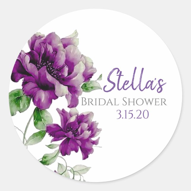 Purple Floral bridal shower labels (Front)