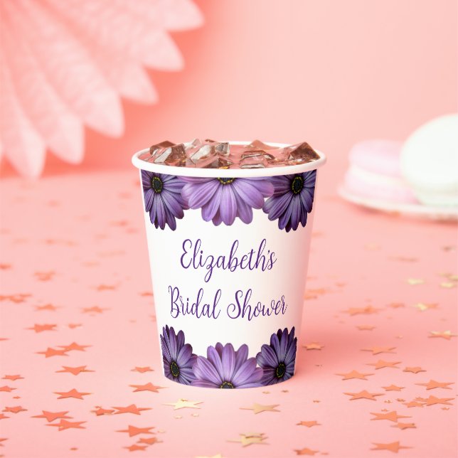 Purple Floral Bridal Shower Paper Cups (Insitu)