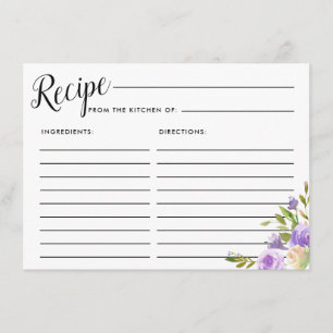 Purple Floral Bridal Shower Recipe Card