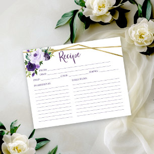 Purple Floral Bridal Shower Recipe Card