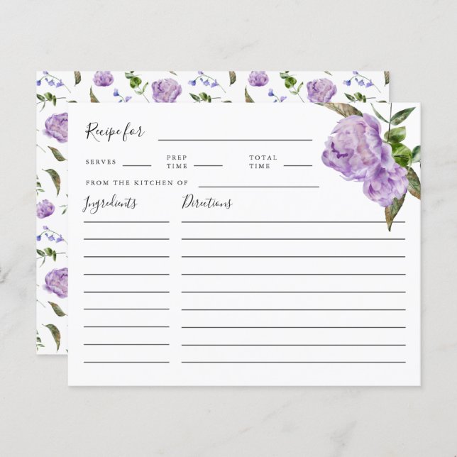 Purple Floral Bridal Shower Recipe Card (Front/Back)