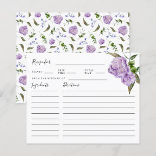 Purple Floral Bridal Shower Recipe Card
