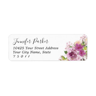 Purple Floral Bridal Shower Return Address Labels