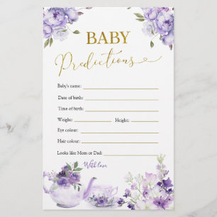 Purple Floral Bridal Shower Tea Baby Predictions