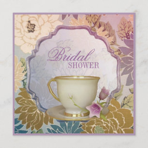 purple floral Bridal Shower Tea Party Invitation