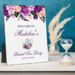 Purple Floral Bridal Shower Tea Party Welcome Plaque<br><div class="desc">Watercolor Purple Ultra Violet Floral Bridal Shower Tea Party Welcome Plaque</div>