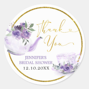 Purple Floral Bridal Shower Tea Thank You Sticker