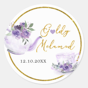 Purple Floral Bridal Shower Tea Thank You Sticker