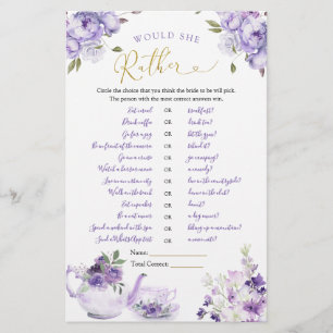 Purple Floral Bridal Shower Tea Would She Rather