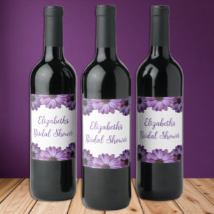 Purple Floral Bridal Shower Wine Label